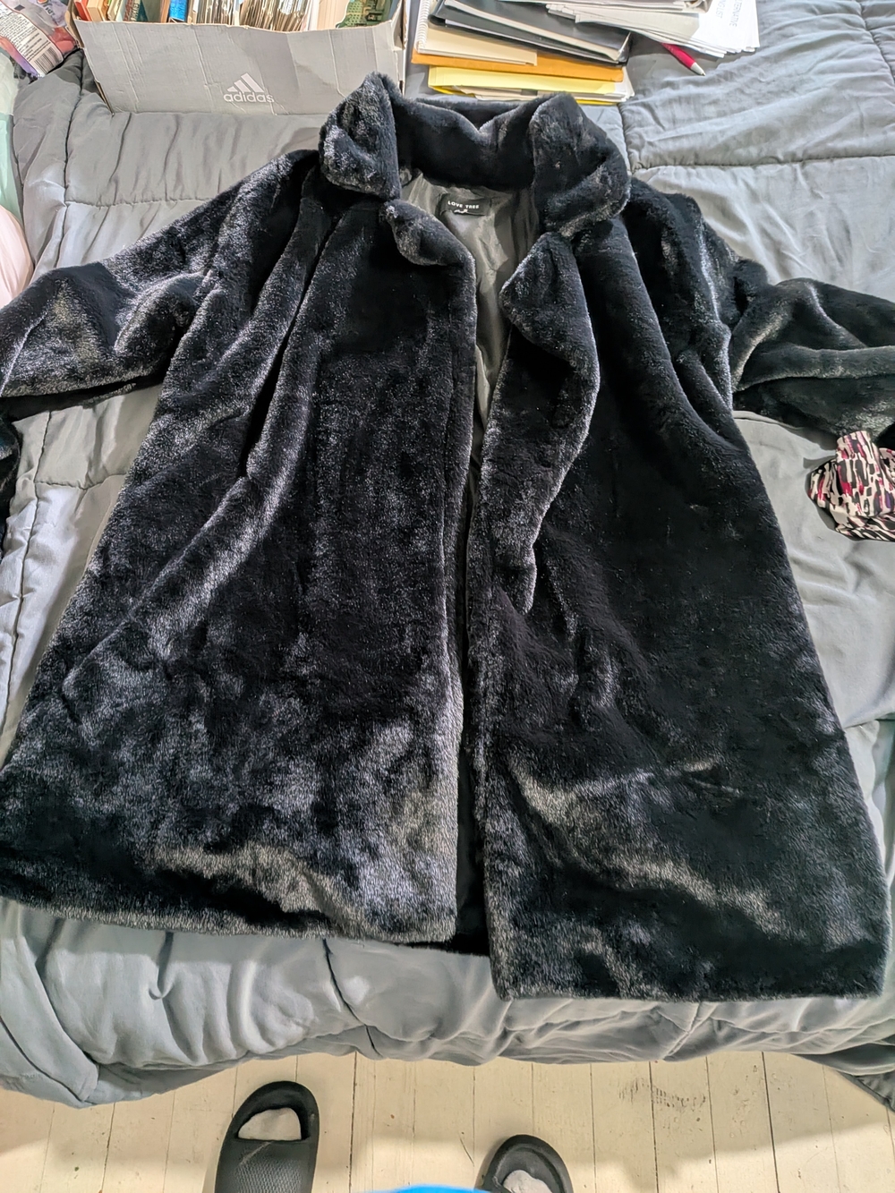 Black Faux Fur Long Coat - Women